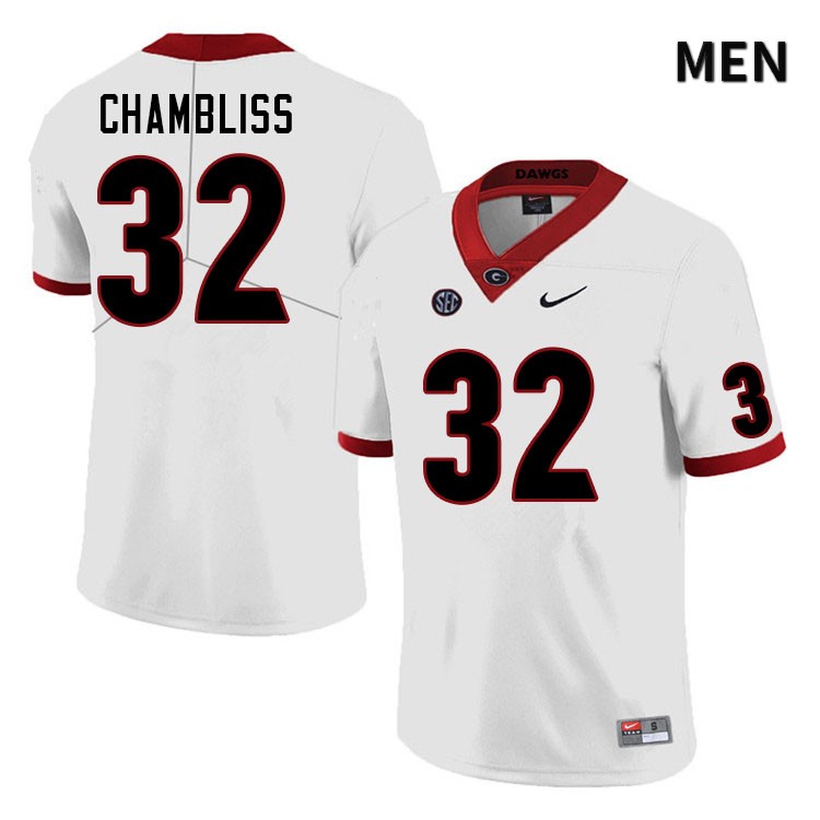 Georgia Bulldogs Men's Chaz Chambliss #32 White Stitched College UGA Football Jersey 23DH013IE